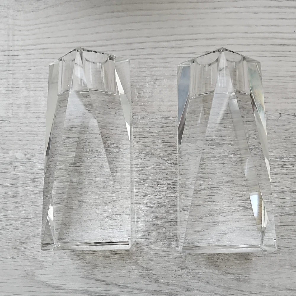 Vintage Y2K Oleg Cassini Brigitte Crystal Taper Candlestick Holders Set 4